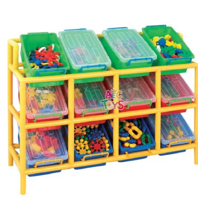 ชั้นวางน็อคดาวน์แบบท่อ เก็บสื่อการเรียนสร้างสรรค์ ขนาด 12 ช่อง